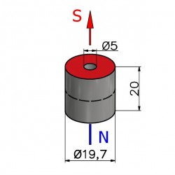 D19,7 X D5 X 20 / N38SH - Neodymium magneet (NdFeB)