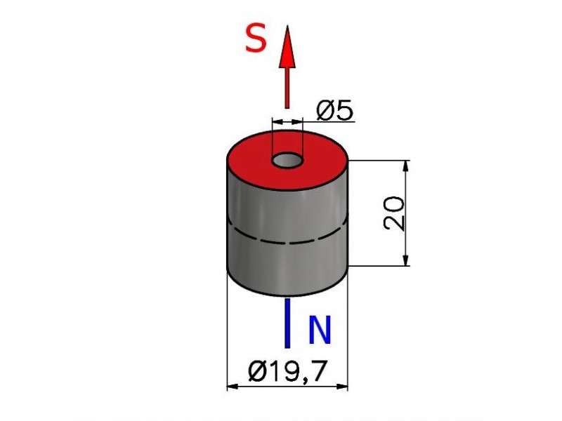 D19,7 X D5 X 20 / N38SH - Magnete al neodimio (NdFeB)