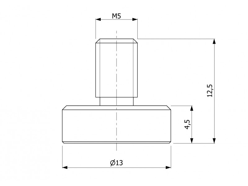 Magnet, Durchmesser 13 mm, Außengewinde M5, Neodym