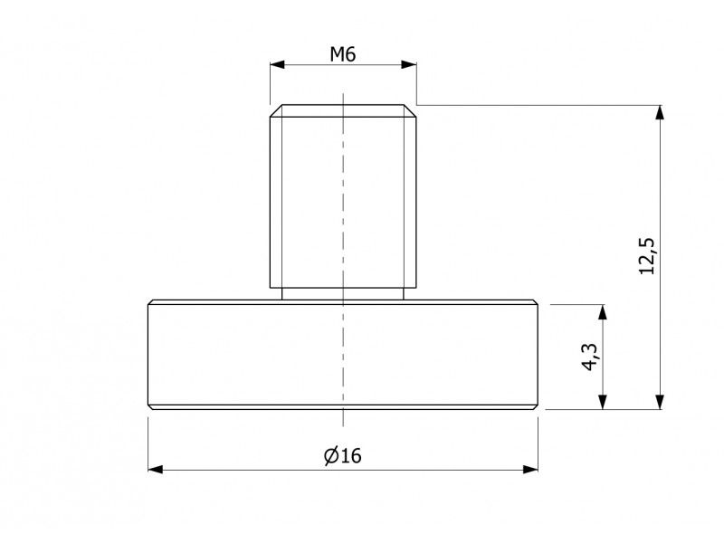 Magnet, diameter 16 mm, M6 external thread, neodymium