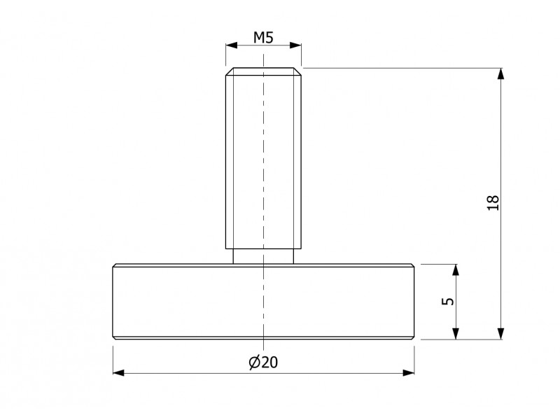 Aimant, diamètre 20 mm, filetage extérieur M5, hauteur 18 mm, néodyme