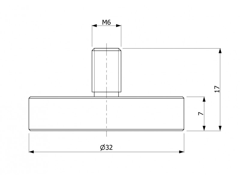 Magneet, diameter 32 mm, M6 buitendraad, neodymium