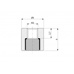 Magnete, diametro 6 mm, filettatura interna M3, altezza 6 mm, neodimio