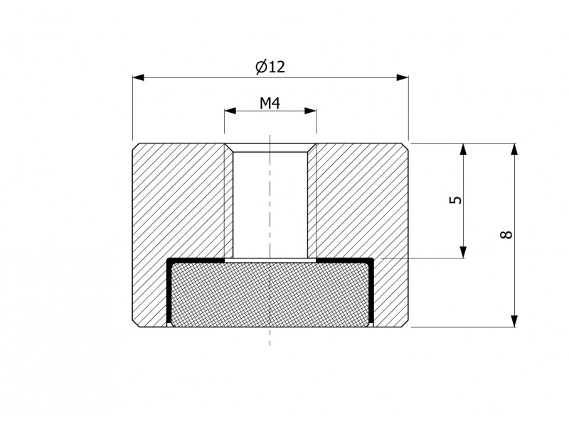 Aimant, diamètre 12 mm, filetage intérieur M4, hauteur 8 mm, néodyme