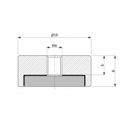 Magnet, läbimõõt 19 mm, M4 sisekeermega, kõrgus 8 mm, neodüüm magnet.