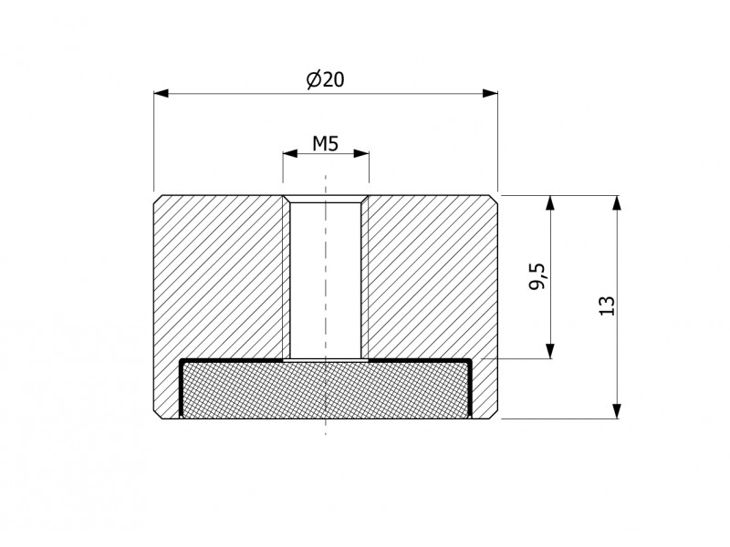 Magnet, priemer 20 mm, vnútorný závit M5, výška 13 mm, neodymový