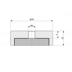Magnēts, diametrs 29 mm, iekšējā vītne M5, augstums 10 mm, neodīma magnēts