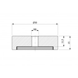 Magnet, läbimõõt 50 mm, M8 sisekeermega, kõrgus 15 mm, neodüüm magnet.