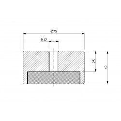 Magnet, průměr 75 mm, vnitřní závit M12, výška 40 mm, neodymový