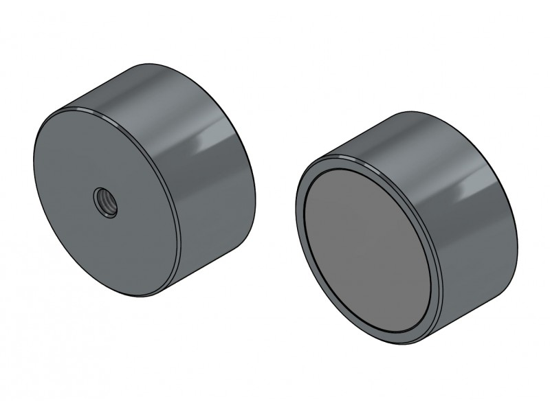 Magnet, diameter 75 mm, M12 innvendig gjenge, høyde 40 mm, neodymium