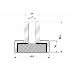 Magnet im Gehäuse, Durchmesser 13 mm, mit Schraubfassung M3 - Neodym