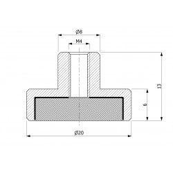 Magnet în carcasă, diametru 20 mm, cu filet M4 - neodymium