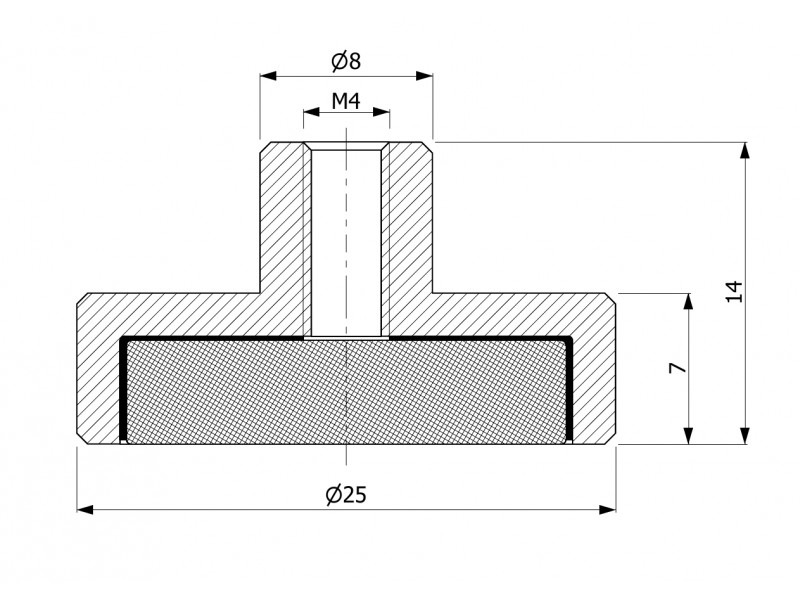 Magnet i hölje, diameter 25 mm, med skruvhylsa M4 - neodymium