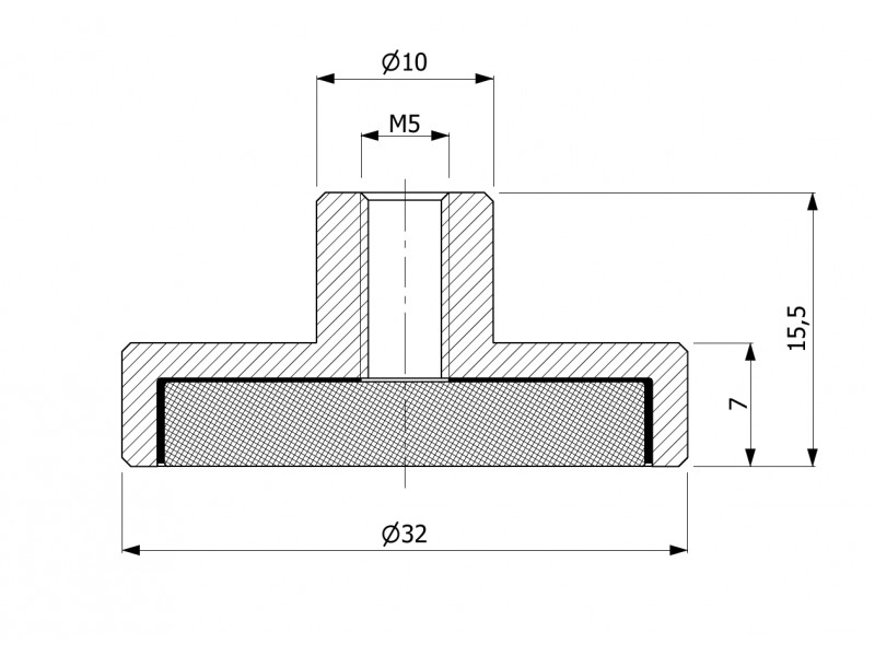 Magnet v puzdre s priemerom 32 mm, so skrutkovacím puzdrom M5 - neodymový