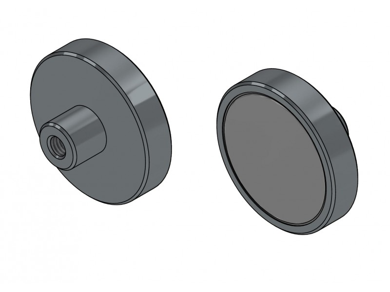 Magnet i hus, diameter 32 mm, med skruehylse M5 - neodymium