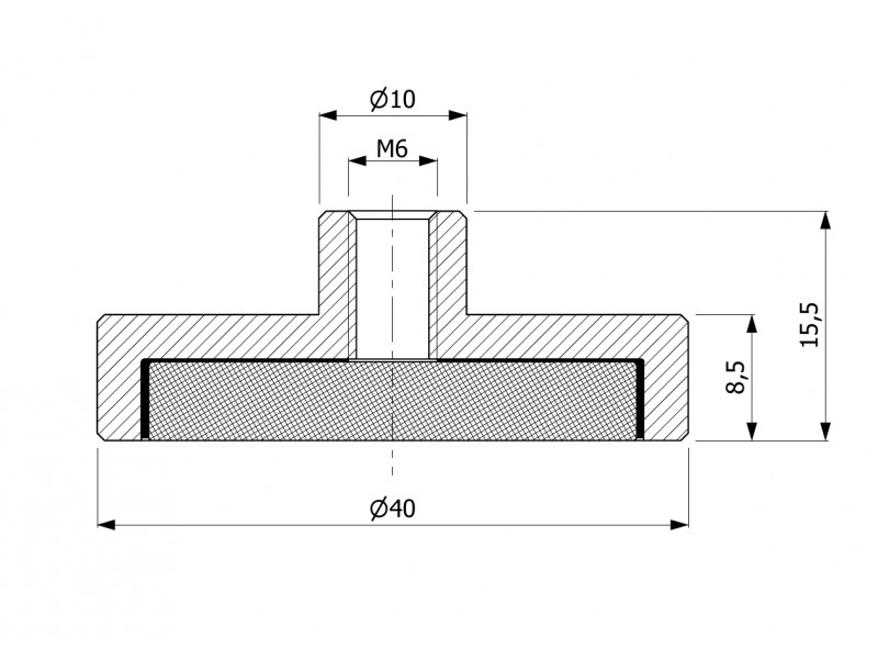 Magnet v puzdre s priemerom 40 mm, so skrutkovacím puzdrom M6 - neodymový