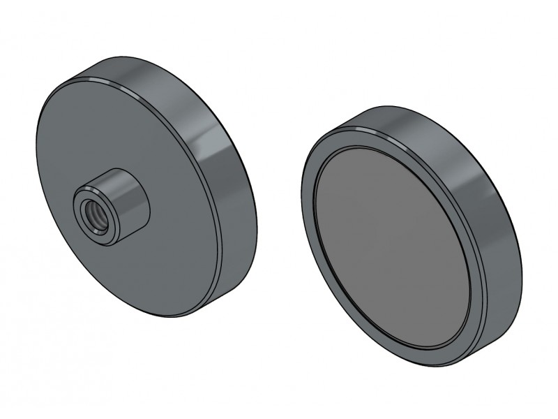 Magnet i hus, diameter 40 mm, med skruestik M6 - neodymium