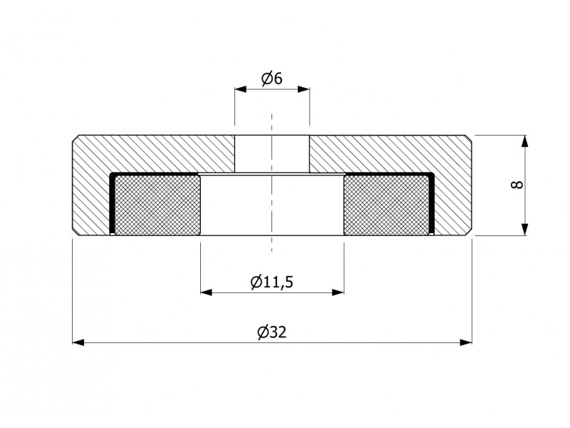 Magnet v pouzdře, průměr 32 mm, s otvorem pro šroub s plochou hlavou, neodymový
