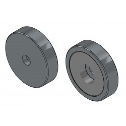 Magnet i hölje, diameter 32 mm, med hål för skruv med platt huvud, neodymium