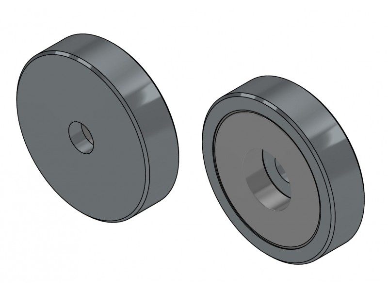 Magnet în carcasă, diametru 32 mm, cu orificiu pentru șurub cu cap plat, neodim