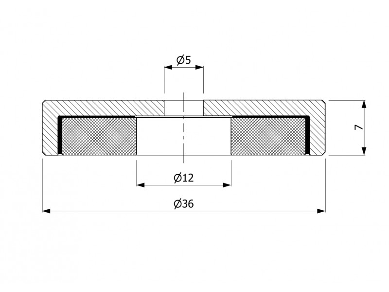 Magnet im Gehäuse, Durchmesser 36 mm, mit Bohrung für Flachkopfschraube, Neodym