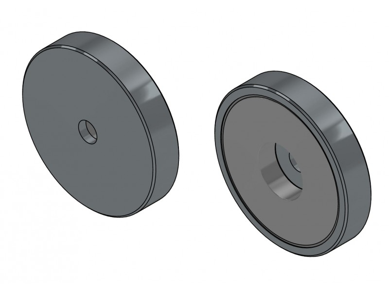 Magnet i hölje, diameter 36 mm, med hål för skruv med platt huvud, neodymium
