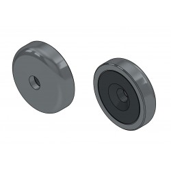 Magnet i hus, diameter 16 mm, med hull for forsenket skruehode, ferritt