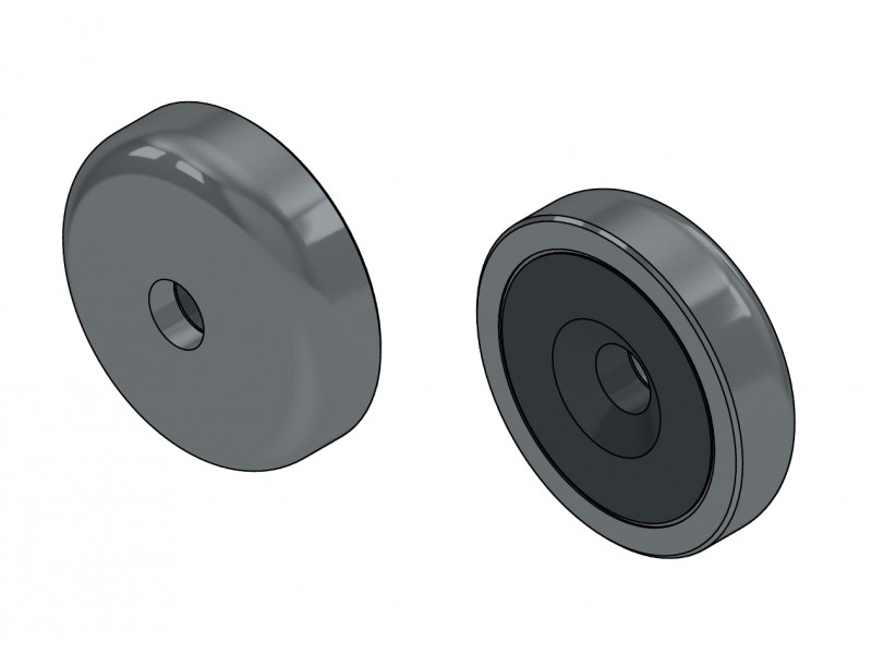 Magnet i hus, diameter 16 mm, med hull for forsenket skruehode, ferritt