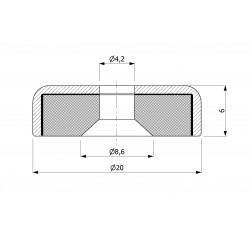 Magnet v pouzdře, průměr 20 mm, s otvorem pro zápustnou hlavu šroubu, feritový
