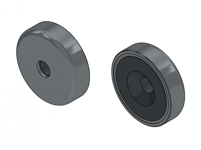 Magnet i hölje, diameter 25 mm, med hål för försänkt skruvhuvud, ferrit