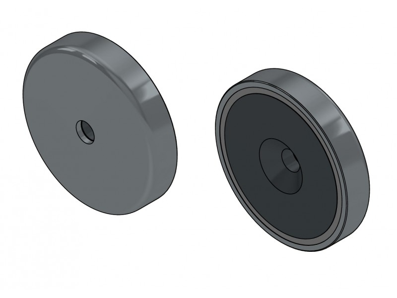 Magnet i hus, diameter 40 mm, med hull for forsenket skruehode, ferritt