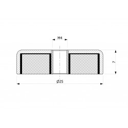 Magnēts, diametrs 25 mm, iekšējā vītne M4, augstums 7 mm, ferīts