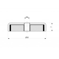 Magnete, diametro 32 mm, filettatura interna M4, altezza 7 mm, ferrite