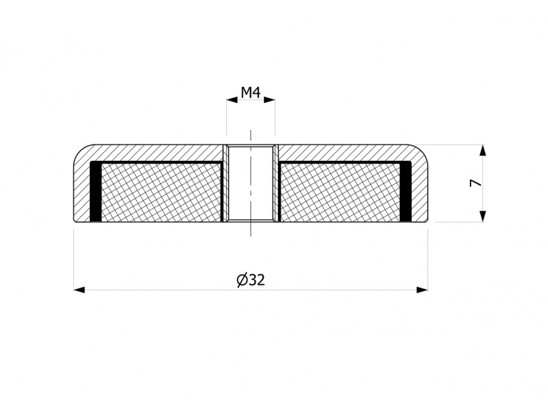 Magnet, diameter 32 mm, M4 internal thread, height 7 mm, ferrite