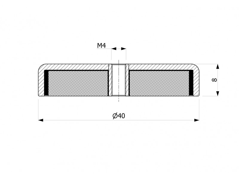 Magnet, průměr 40 mm, vnitřní závit M4, výška 8 mm, feritový