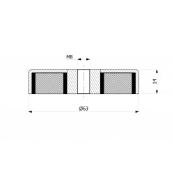Magnet, läbimõõt 63 mm, M8 sisekeermega, kõrgus 14 mm, ferriidist