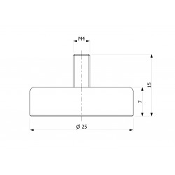 Magnēts, diametrs 25 mm, M4 ārējā vītne, ferīts