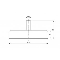 Magnet, diameter 32 mm, M4 external thread, ferrite