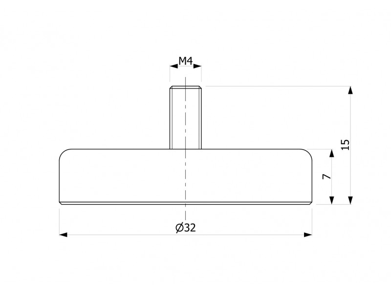 Magnet, průměr 32 mm, vnější závit M4, feritový