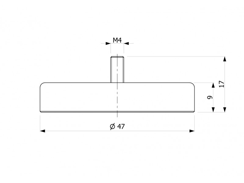 Magnēts, diametrs 47 mm, M4 ārējā vītne, ferīts