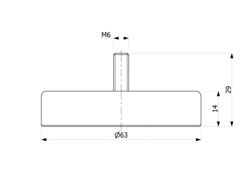 Magnet, priemer 63 mm, vonkajší závit M6, feritový