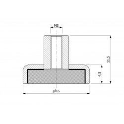 Magnet v puzdre s priemerom 16 mm, so skrutkovacím puzdrom M3 - feritový