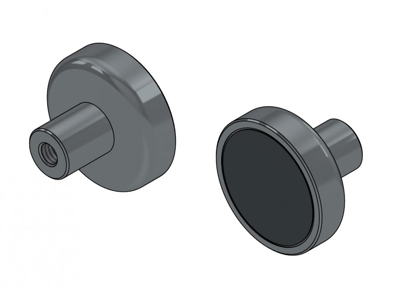 Magnet i hus, diameter 16 mm, med skruestik M3 - ferrit