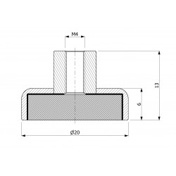 Magnet v pouzdře, průměr 20 mm, se šroubovou objímkou M4 - feritový