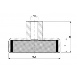 Magnet v ohišju, premer 25 mm, z vijačnim nastavkom M4 - ferit