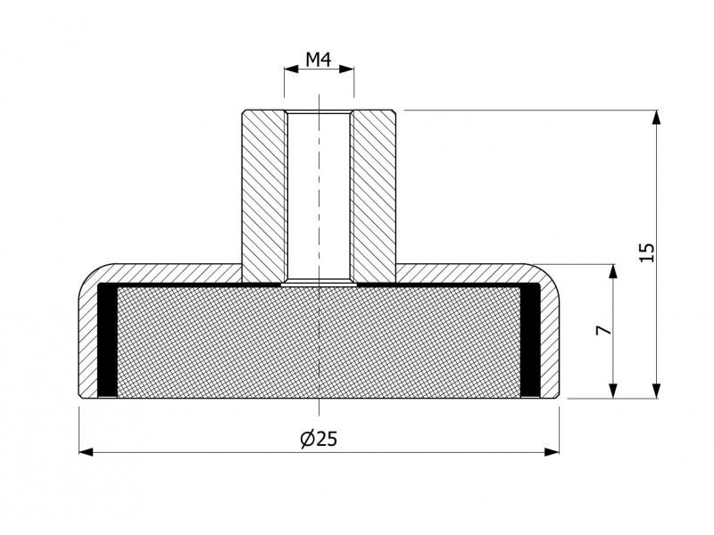 Magnet v puzdre s priemerom 25 mm, so skrutkovým puzdrom M4 - feritový