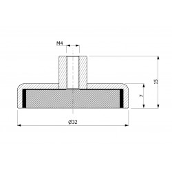 Magnet in housing, diameter 32 mm, with screw socket M4 - ferrite