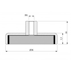 Íman na caixa, diâmetro 36 mm, com casquilho de parafuso M4 - ferrite