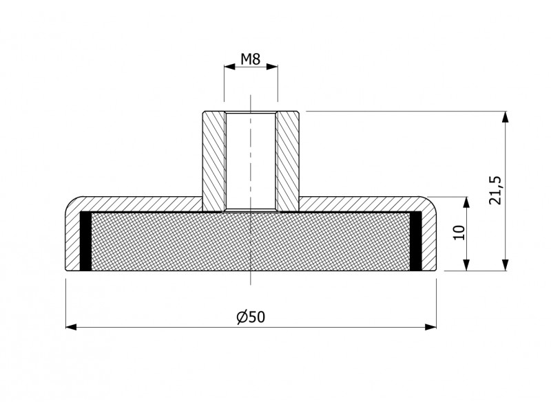 Magnet v pouzdře, průměr 50 mm, se šroubovou objímkou M8 - feritový
