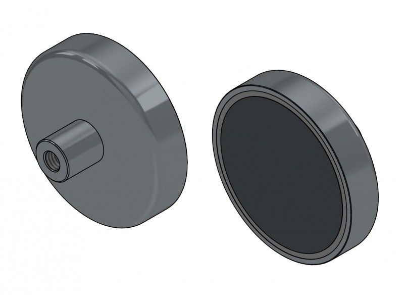 Íman em caixa, diâmetro 63 mm, com casquilho de parafuso M8 - ferrite